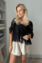 BellaIC Tie Top - Black Embroidery