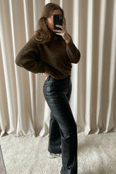 JXKenya HW Straight Faux Leather Pants - Black Matte