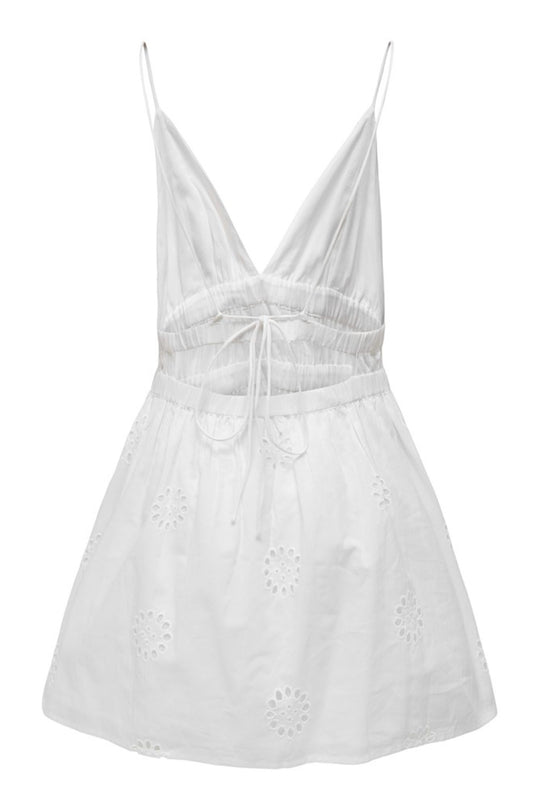 ONLEltina Strap Embroidery Dress - Bright White