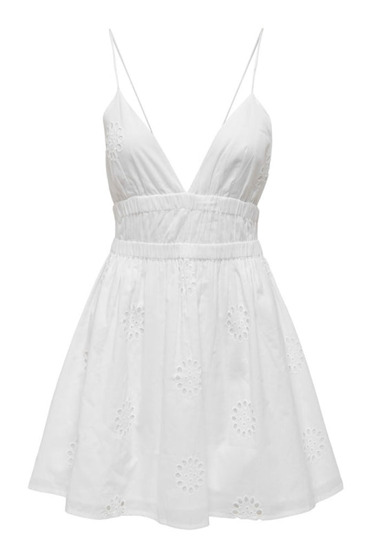 ONLEltina Strap Embroidery Dress - Bright White