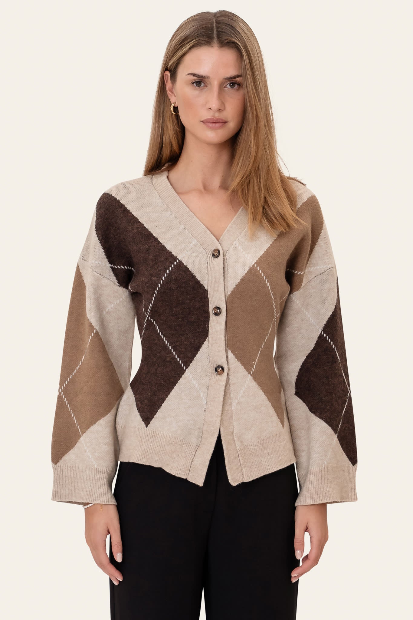 Byic KarmaIC Fitted Cardigan - Beige Argyle – en.byic.com