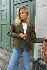 ONLJacky Faux Leather Biker - Dark Olive