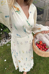 OfeliaIC Long Wrap Dress - Off White Flower Print