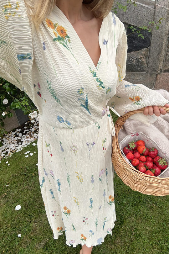 OfeliaIC Long Wrap Dress - Off White Flower Print