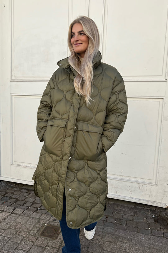 JXLenora Shiny Quilted Coat - Burnt Olive