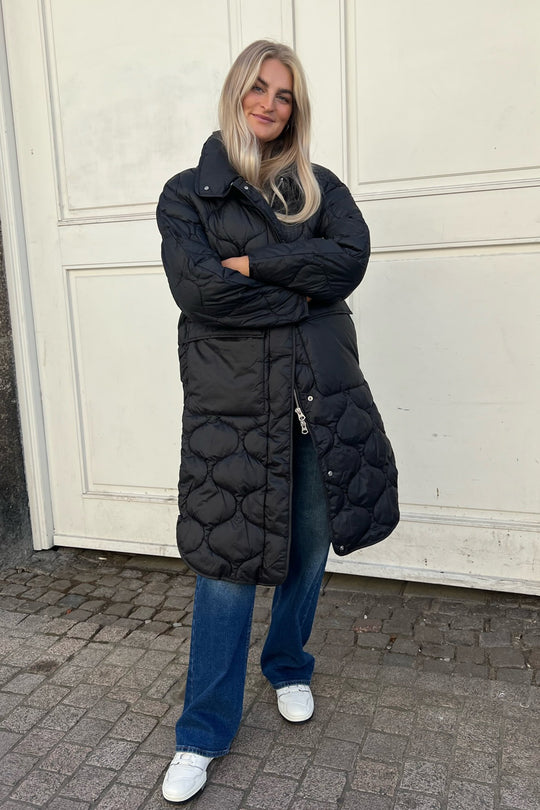 JXLenora Shiny Quilted Coat - Black