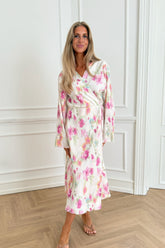 OfeliaIC Long Wrap Dress - Pink Flower Blush Print