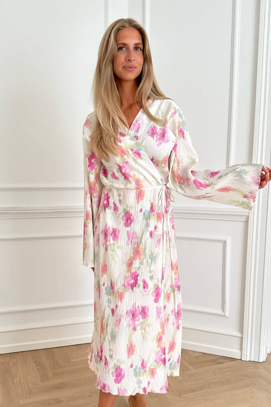 OfeliaIC Long Wrap Dress - Pink Flower Blush Print