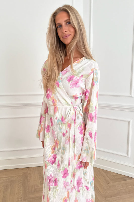 OfeliaIC Long Wrap Dress - Pink Flower Blush Print