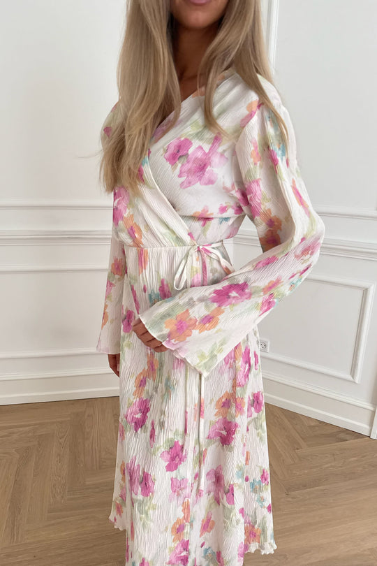 OfeliaIC Long Wrap Dress - Pink Flower Blush Print