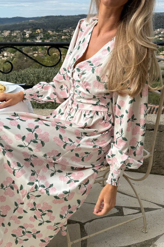 AdelIC Long Dress - Pink Hydrangea Print