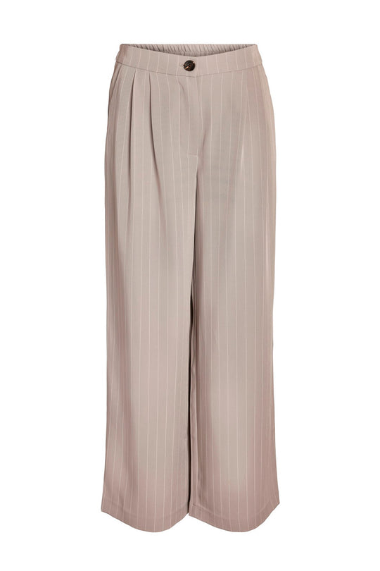 NMVera NW Wide Leg Pant - Light Grey Melange White Pinstripes