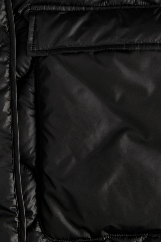 JXLenora Shiny Quilted Coat - Black
