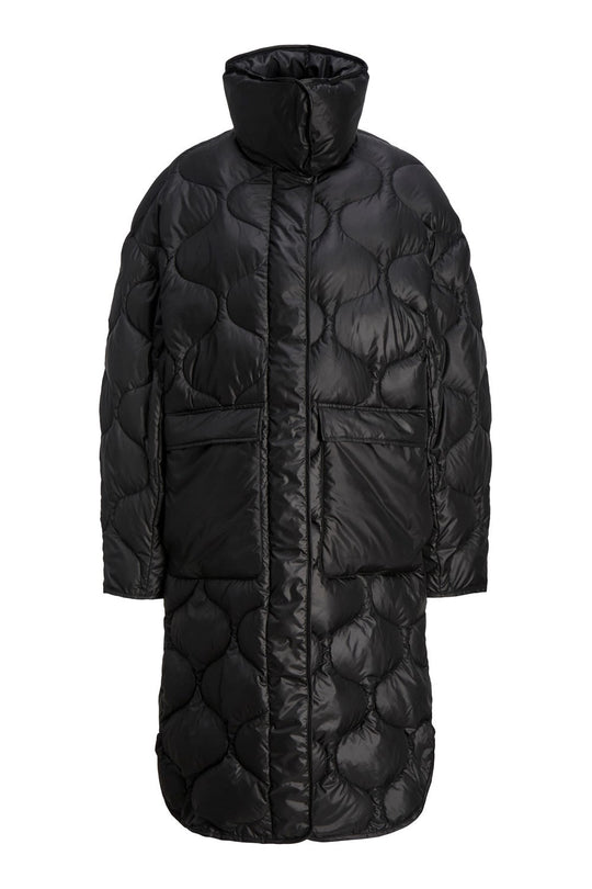JXLenora Shiny Quilted Coat - Black