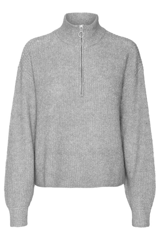 VMMili LS Zipper Pullover - Light Grey Melange