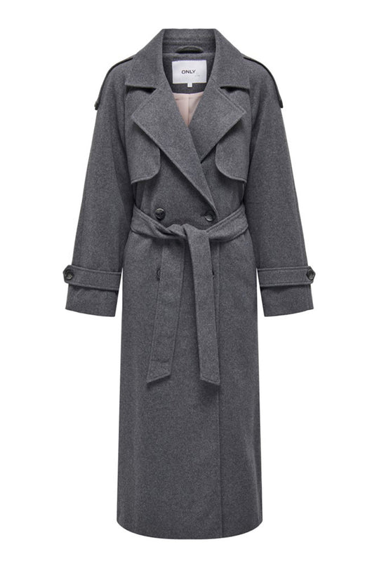 ONLMaisy Xlong Wool Life Trenchcoat - Dark Grey Melange
