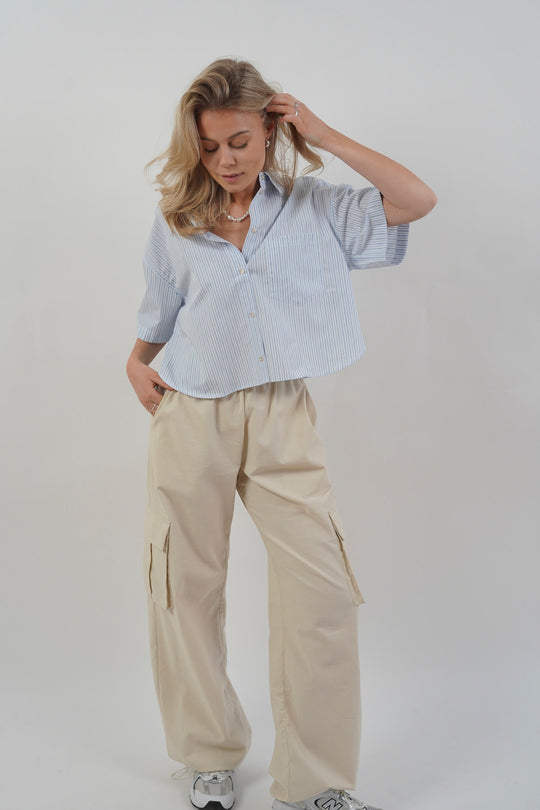 JXMolly SS Relaxed Poplin Shirt - White Blue