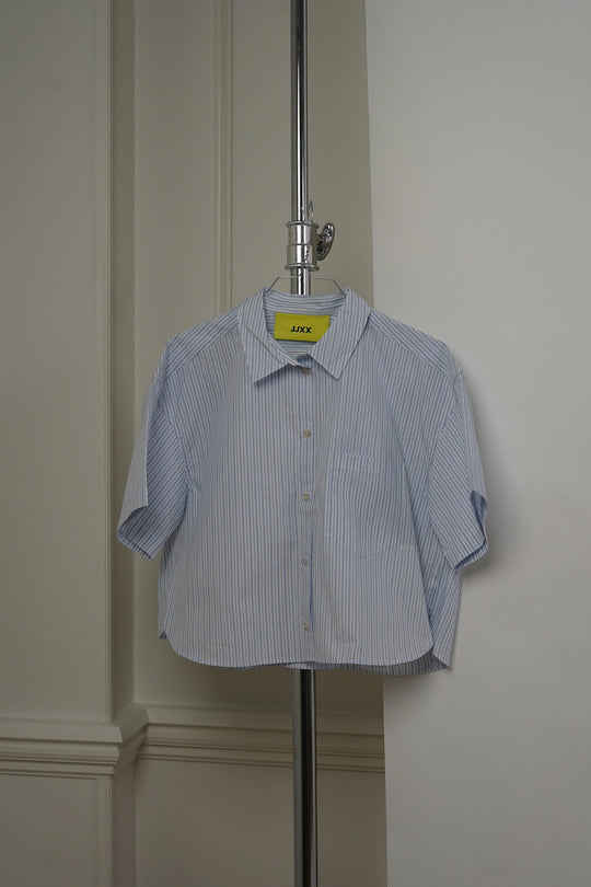 JXMolly SS Relaxed Poplin Shirt - White Blue