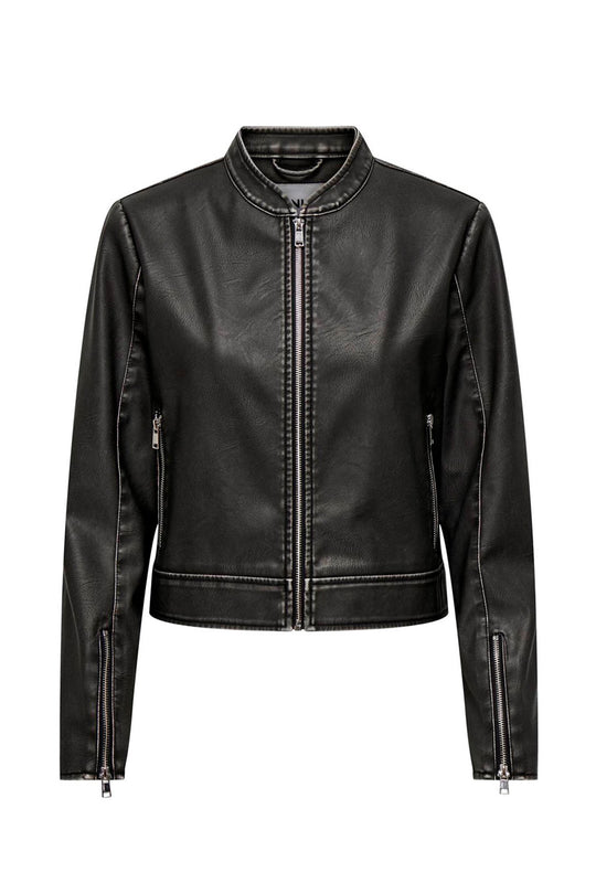 ONLMindy Faux Leather Jacket - Black Washed