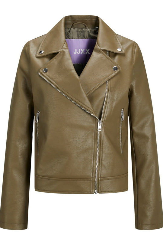 JXGail Faux Leather Biker Jacket - Burnt Olive