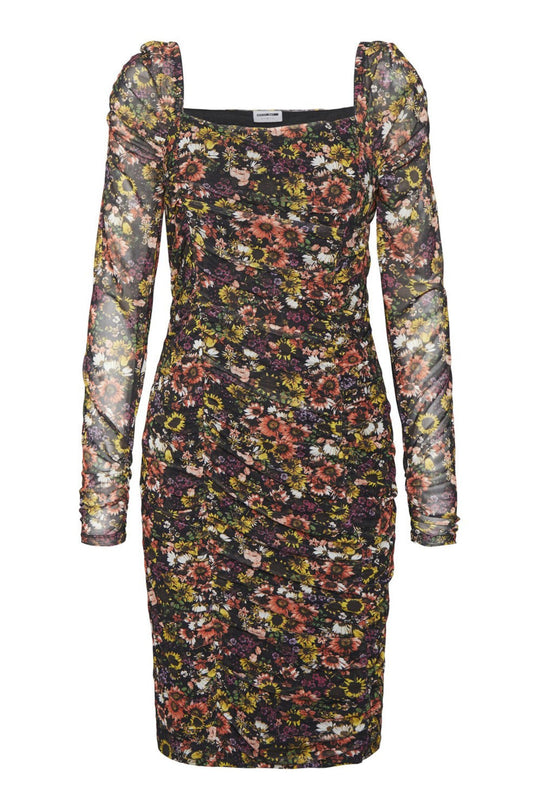 NMJudith LS Mesh Ruching Dress - Black Sunflower