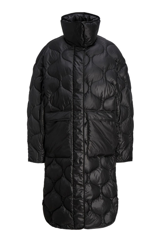 JXLenora Shiny Quilted Coat - Black