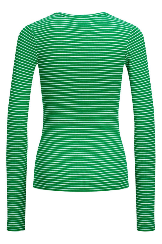 JXFreya LS Rib Stripe Tee - Jolly Green Bright White