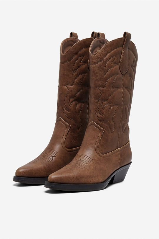 ONLBronco PU Cowboy Boot - Brown Stone