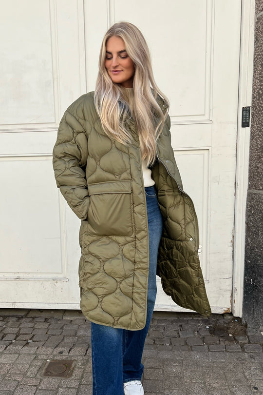 JXLenora Shiny Quilted Coat - Burnt Olive