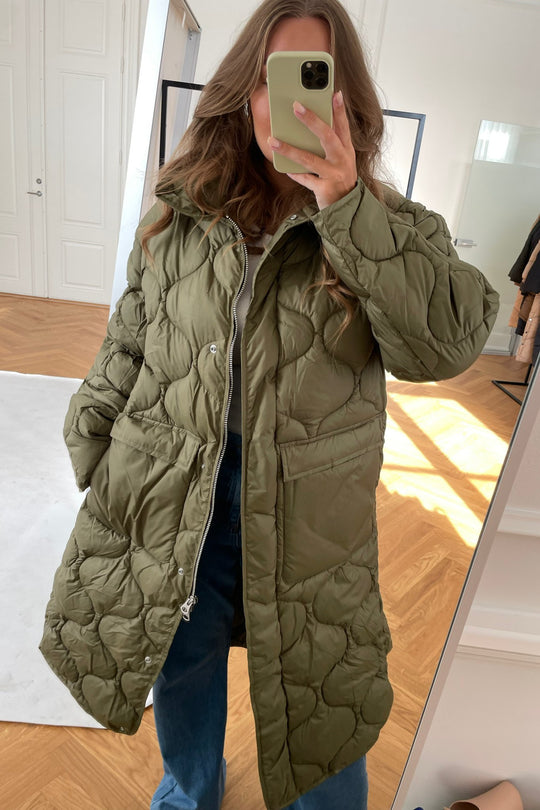 JXLenora Shiny Quilted Coat - Burnt Olive