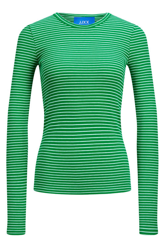 JXFreya LS Rib Stripe Tee - Jolly Green Bright White