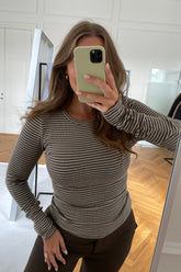 JXFreya LS Rib Stripe Tee - Morel Bone White