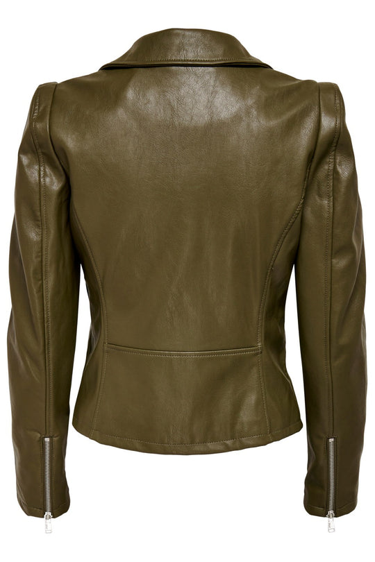ONLJacky Faux Leather Biker - Dark Olive