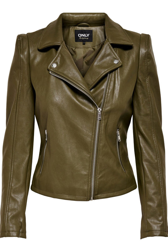 ONLJacky Faux Leather Biker - Dark Olive