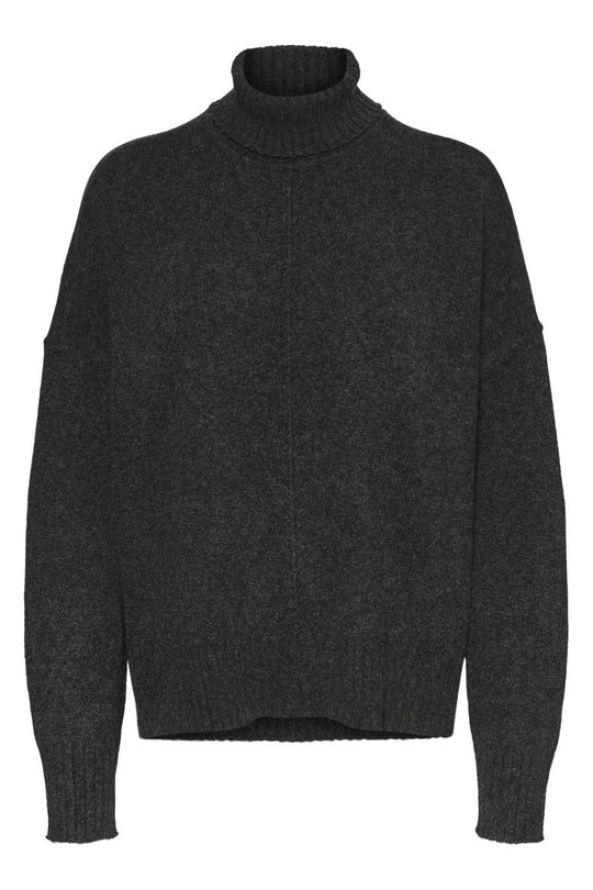 NMIan LS Roll Neck Knit - Dark Grey Melange