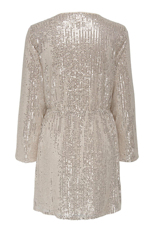 ONLGoldie LS Short Dress - Ecru Sequins In Golden Look