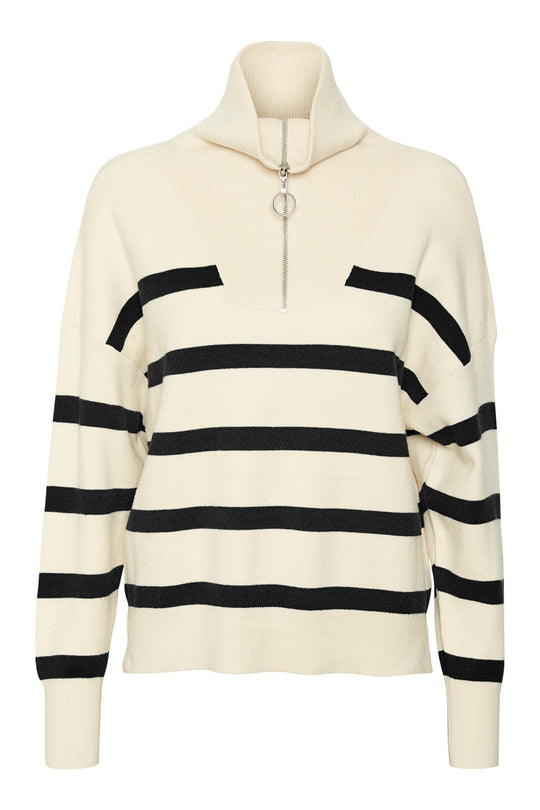 VMSaba Stripe LS Roolneck Blouse - Birch Black