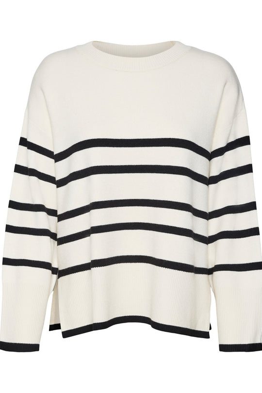VMSaba LS Oneck Stripe Pullover - Birch With Black