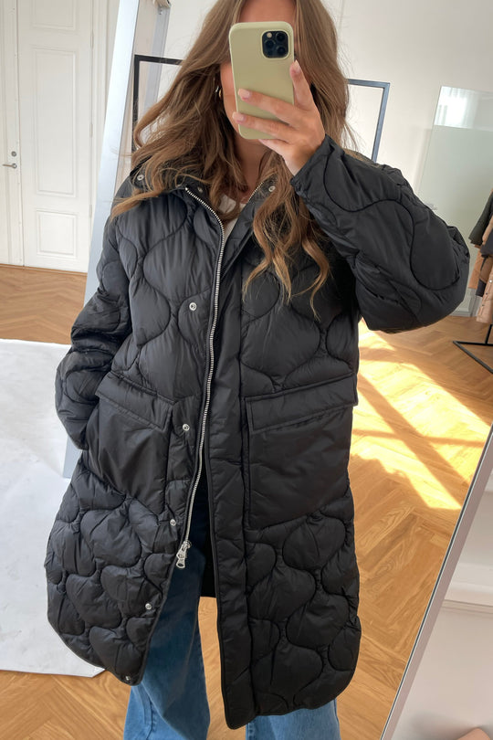 JXLenora Shiny Quilted Coat - Black