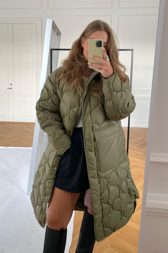 JXLenora Shiny Quilted Coat - Burnt Olive