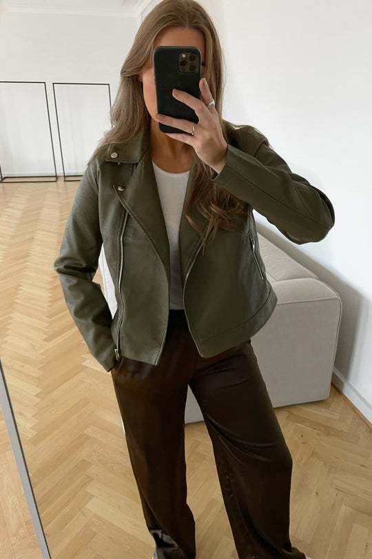 JXGail Faux Leather Biker Jacket - Burnt Olive