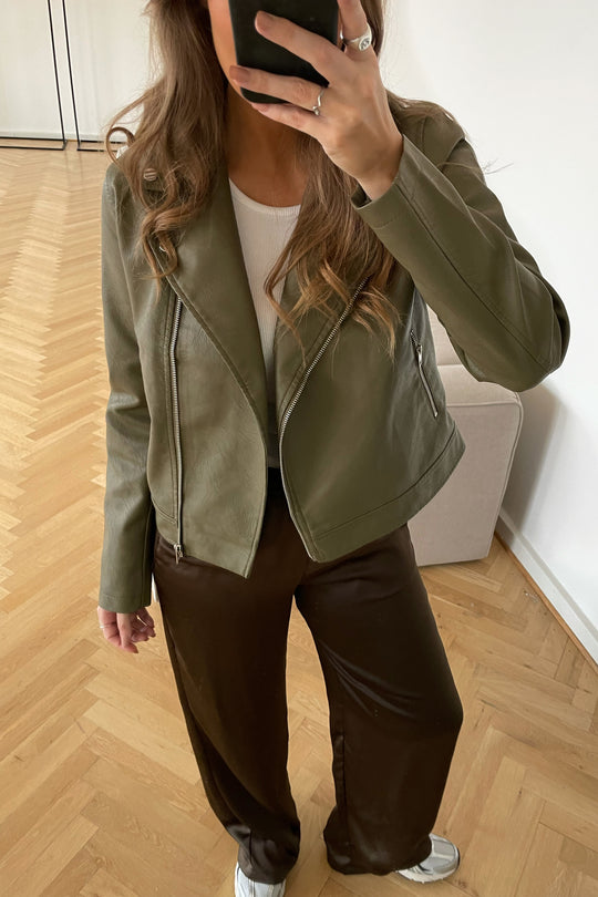 JXGail Faux Leather Biker Jacket - Burnt Olive
