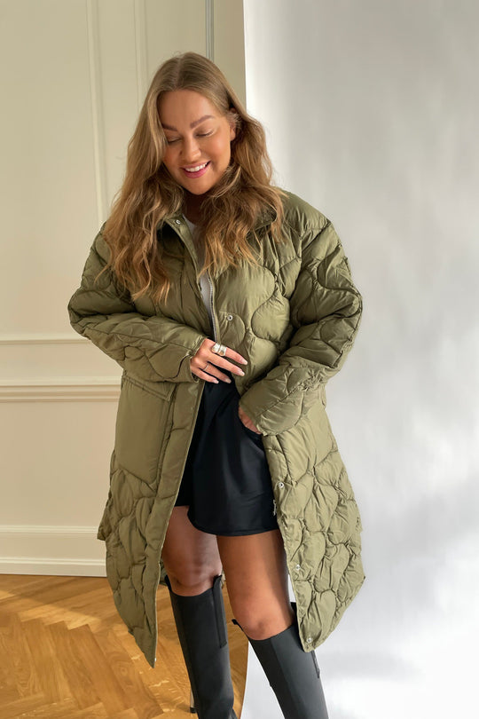 JXLenora Shiny Quilted Coat - Burnt Olive