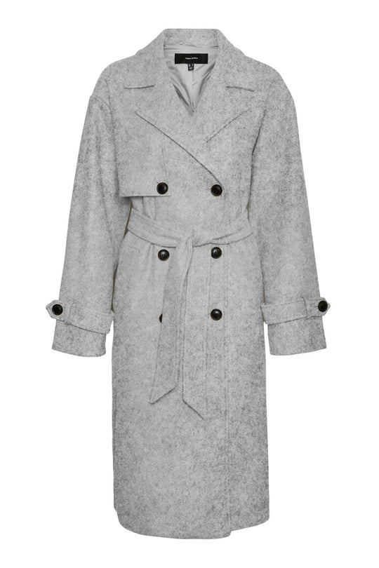 VMFortune Long Trench Coat - Light Grey Melange